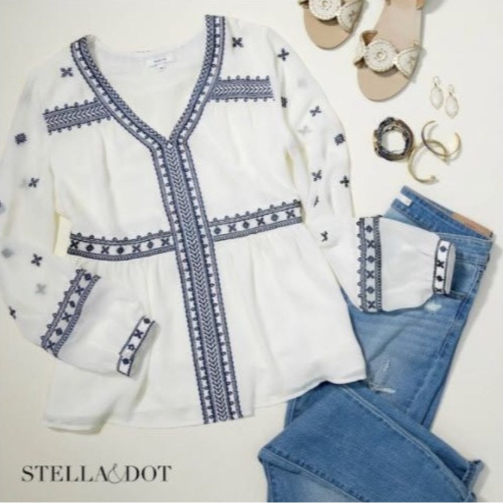 New nwt Stella & Dot Maette Lela Embroidered Blouse top M - Picture 4 of 13